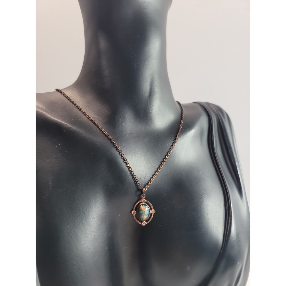 Vintage Cabochon Pendant‎ Necklace Gold Tone Southwest Style Oval Blue